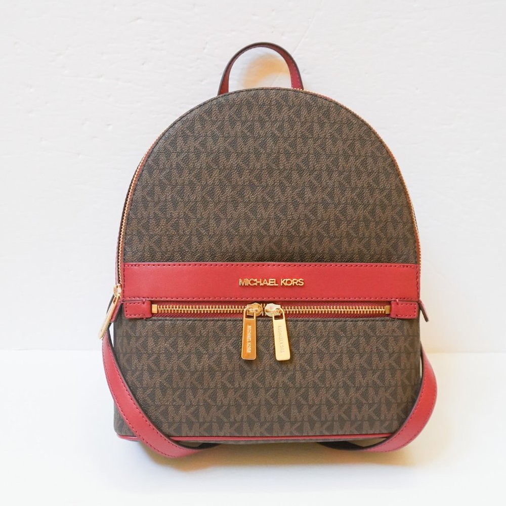 Michael Kors Kenly Medium Backpack PVC Leather MK Brown Berry